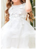 Beaded Ivory Lace Tulle Layered Flower Girl Dress With Horsehair Hem